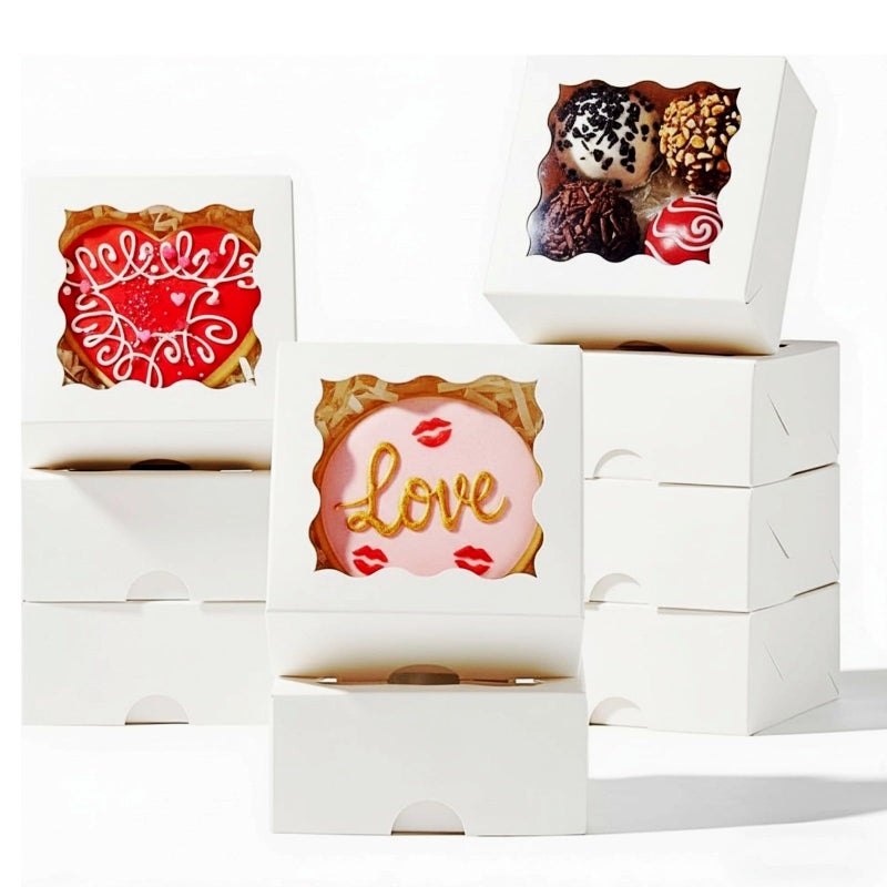 SLShePack 3.2x3.2x1.5 Inches 50PCS Mini Bakery Boxes with Window for Cookies, Soap, Chocolate Truffle, Donut, Macaron(White) - Image 1