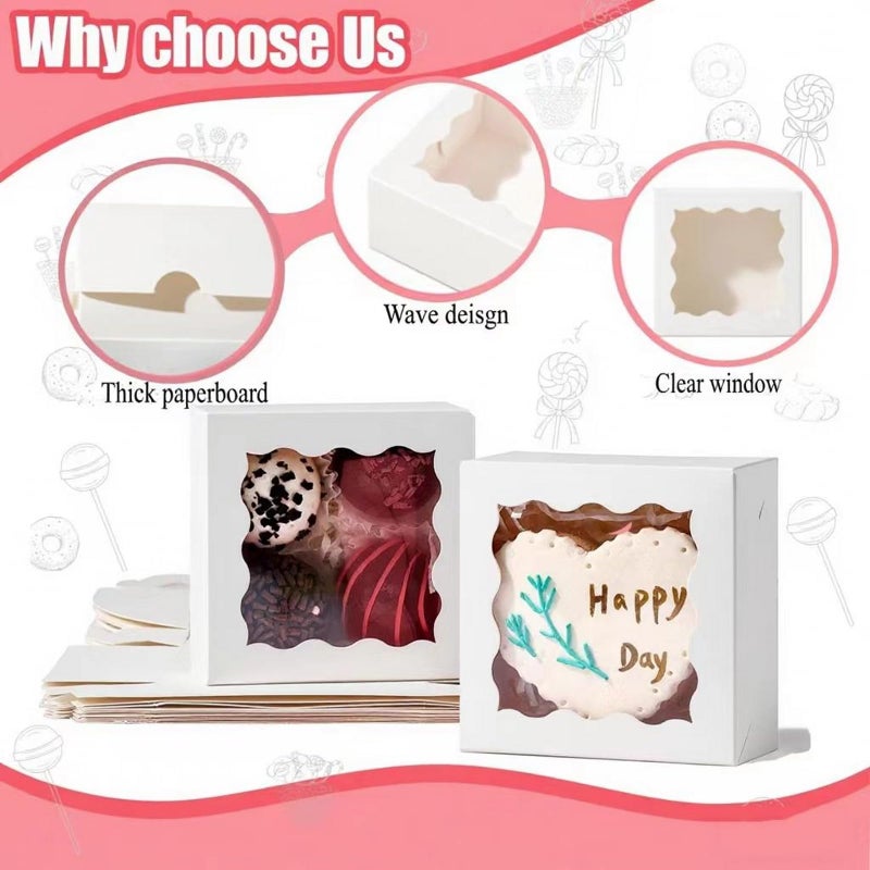 SLShePack 3.2x3.2x1.5 Inches 50PCS Mini Bakery Boxes with Window for Cookies, Soap, Chocolate Truffle, Donut, Macaron(White) - Image 3