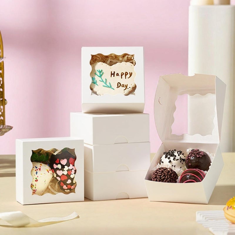 SLShePack 3.2x3.2x1.5 Inches 50PCS Mini Bakery Boxes with Window for Cookies, Soap, Chocolate Truffle, Donut, Macaron(White) - Image 4