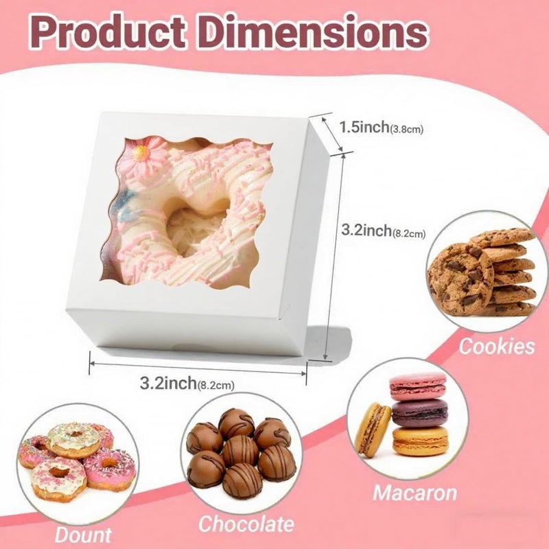 SLShePack 3.2x3.2x1.5 Inches 50PCS Mini Bakery Boxes with Window for Cookies, Soap, Chocolate Truffle, Donut, Macaron(White) - Image 2