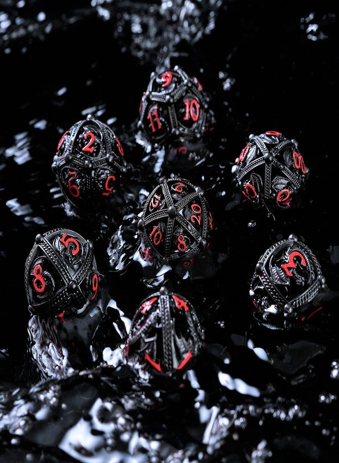 Soar Forge Metal DND Dice Set - Unique Round Hollow Orb Design for Better Rolling - Beautiful Dragon Set for Role Playing Games (RPG) - Stunning D&D Dungeons and Dragons Dice (Black Red) - Image 4
