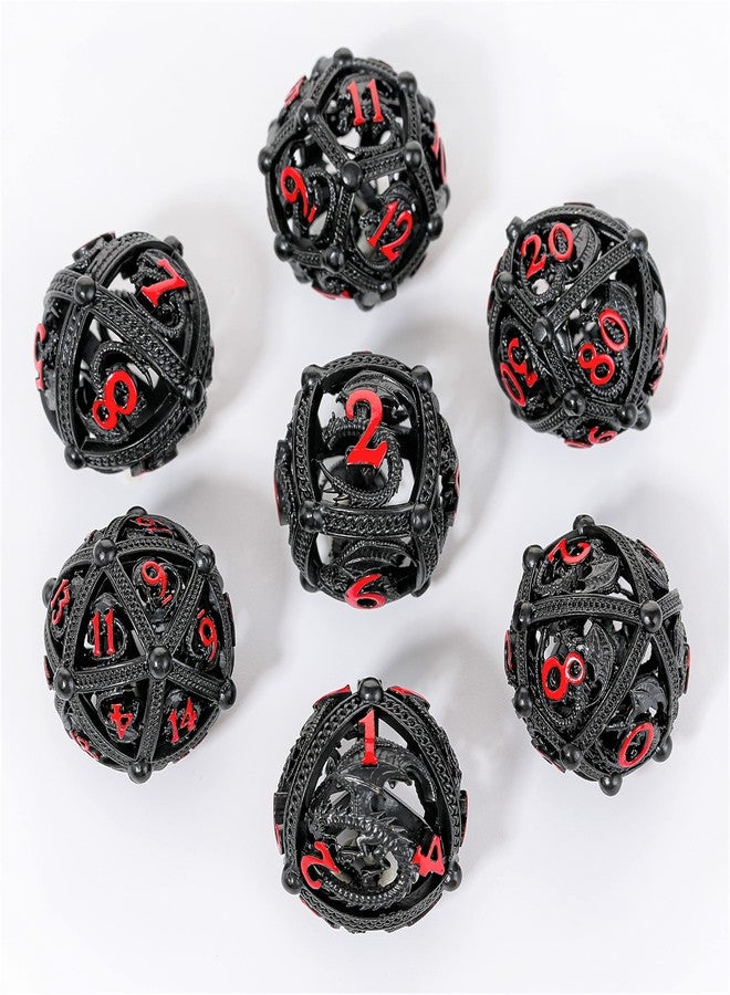 Soar Forge Metal DND Dice Set - Unique Round Hollow Orb Design for Better Rolling - Beautiful Dragon Set for Role Playing Games (RPG) - Stunning D&D Dungeons and Dragons Dice (Black Red) - Image 2