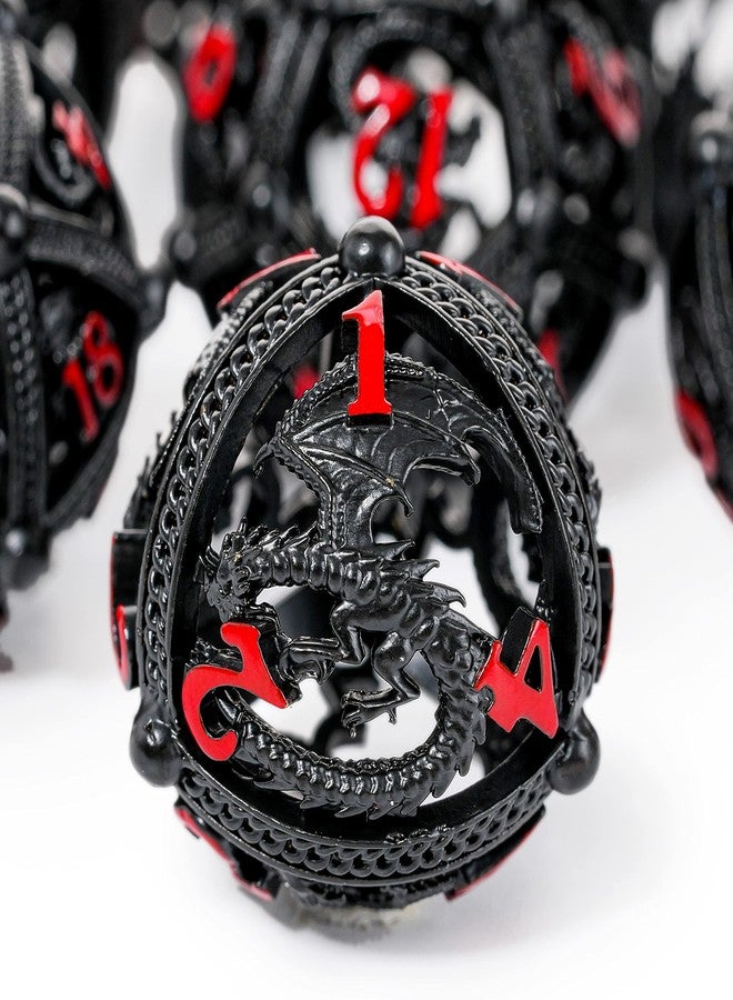 Soar Forge Metal DND Dice Set - Unique Round Hollow Orb Design for Better Rolling - Beautiful Dragon Set for Role Playing Games (RPG) - Stunning D&D Dungeons and Dragons Dice (Black Red) - Image 1