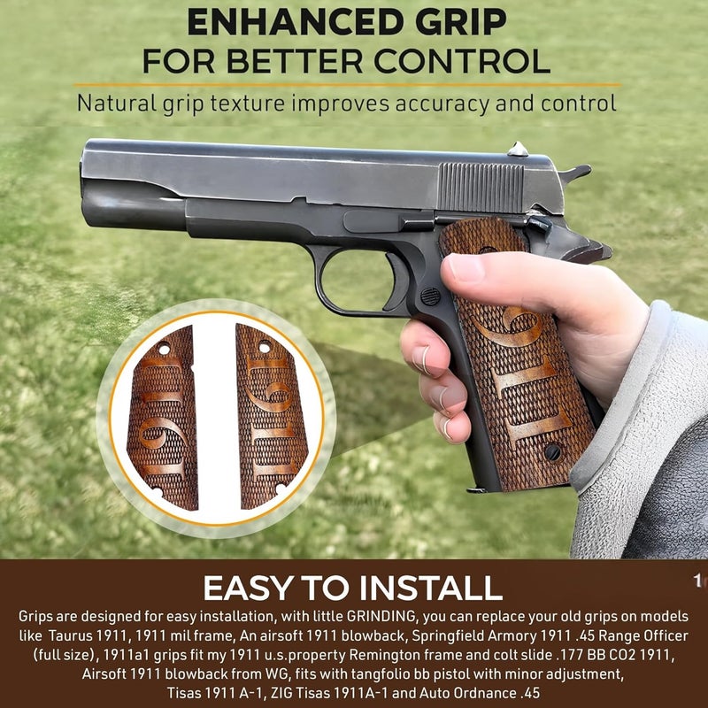 warreplica WWII US M1911 / 1911 .45 Wooden Grips - Reproduction - Image 5
