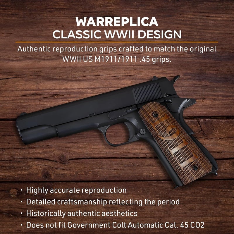 warreplica WWII US M1911 / 1911 .45 Wooden Grips - Reproduction - Image 4