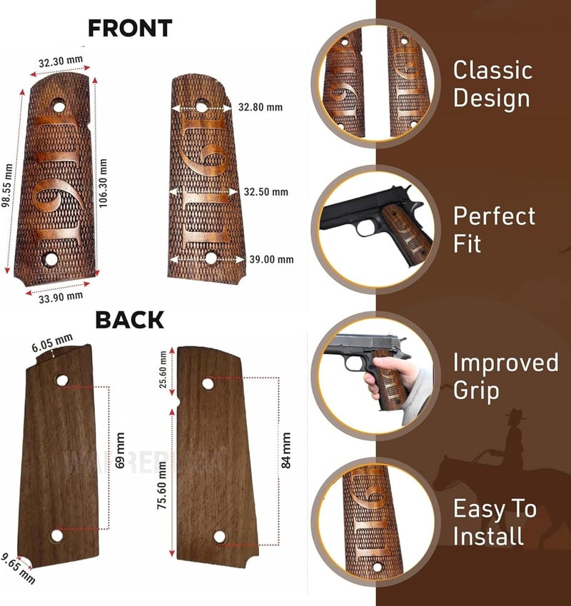 warreplica WWII US M1911 / 1911 .45 Wooden Grips - Reproduction - Image 3