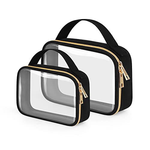 Wedama Clear Toiletry Bag 2 Pack Clear Makeup Bags with Handles PVC Cosmetic Bags for Women and Men Large Opening Toiletry Bags Black - Image 1