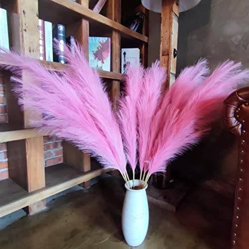 penepico Faux Dark Pink Pampas Grass Decor Tall 8pcs 433 Large Pompas Floral Fluffy Artificial Fake Long Feather Flowers for Boho Wedding Bedroom Living Room Decor