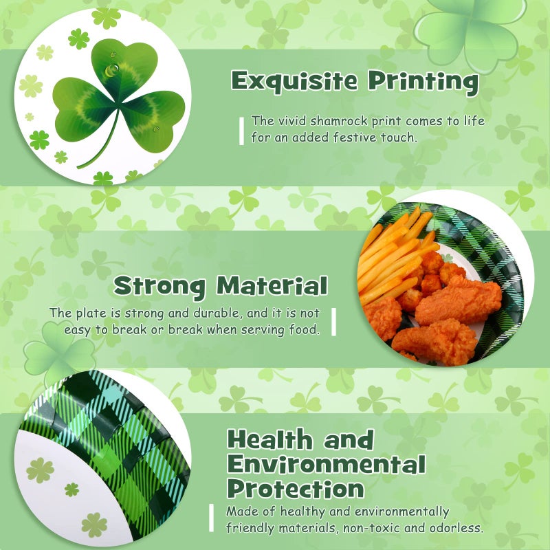 Rtteri 50 Pcs St Patrick's Day Paper Plates Disposable Shamrocks Plate 9 Inch Lucky Clover Round Plates for Irish Holiday Party Supplies Themed Tableware - Image 3