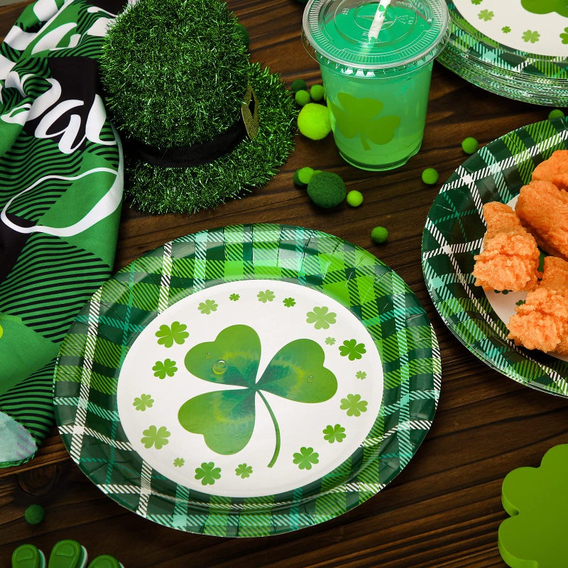 Rtteri 50 Pcs St Patrick's Day Paper Plates Disposable Shamrocks Plate 9 Inch Lucky Clover Round Plates for Irish Holiday Party Supplies Themed Tableware - Image 4