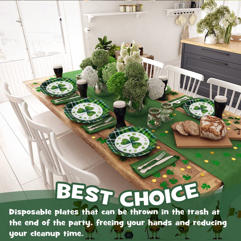 Rtteri 50 Pcs St Patrick's Day Paper Plates Disposable Shamrocks Plate 9 Inch Lucky Clover Round Plates for Irish Holiday Party Supplies Themed Tableware - Image 5