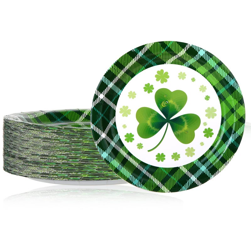 Rtteri 50 Pcs St Patrick's Day Paper Plates Disposable Shamrocks Plate 9 Inch Lucky Clover Round Plates for Irish Holiday Party Supplies Themed Tableware - Image 1