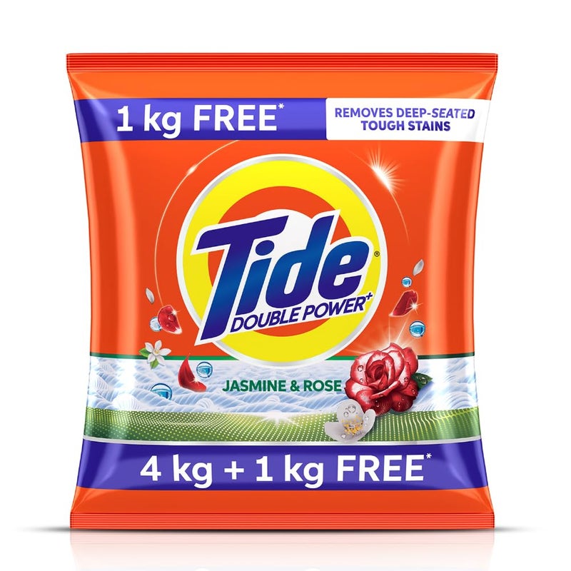 Tide Plus Double Power Detergent Washing Powder - 4 kg + 1 Kg Free (Jasmine and Rose) - Image 1