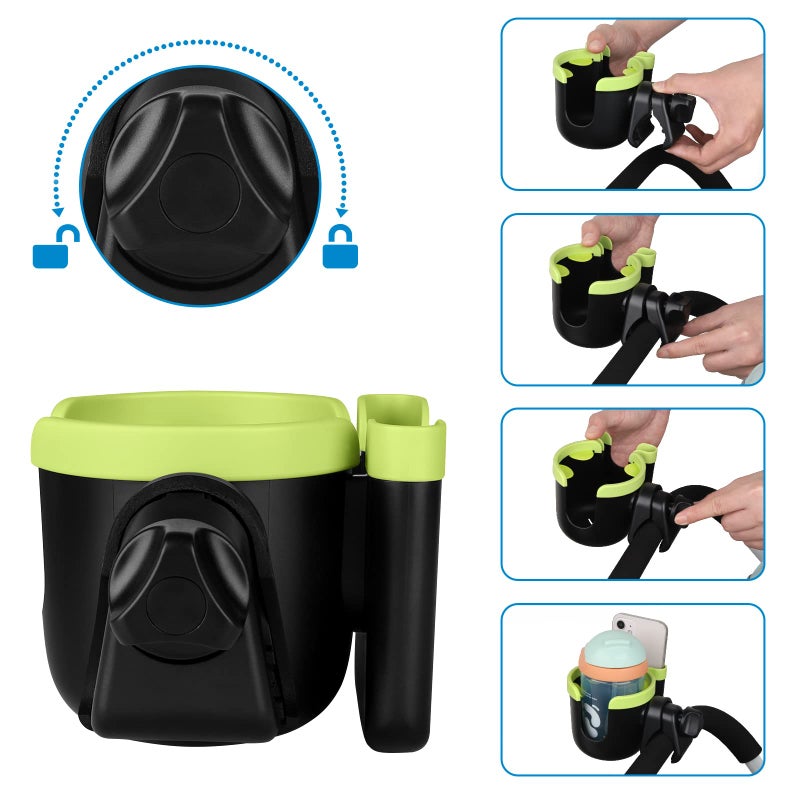 Accmor Stroller Cup Holder with Phone Holder, Bike Cup Holder, Universal Cup Holder for Uppababy Nuna Doona Strollers, 2-in-1 Cup Phone Holder for Stroller, Bike, Wheelchair, Walker, Scooter - Image 5