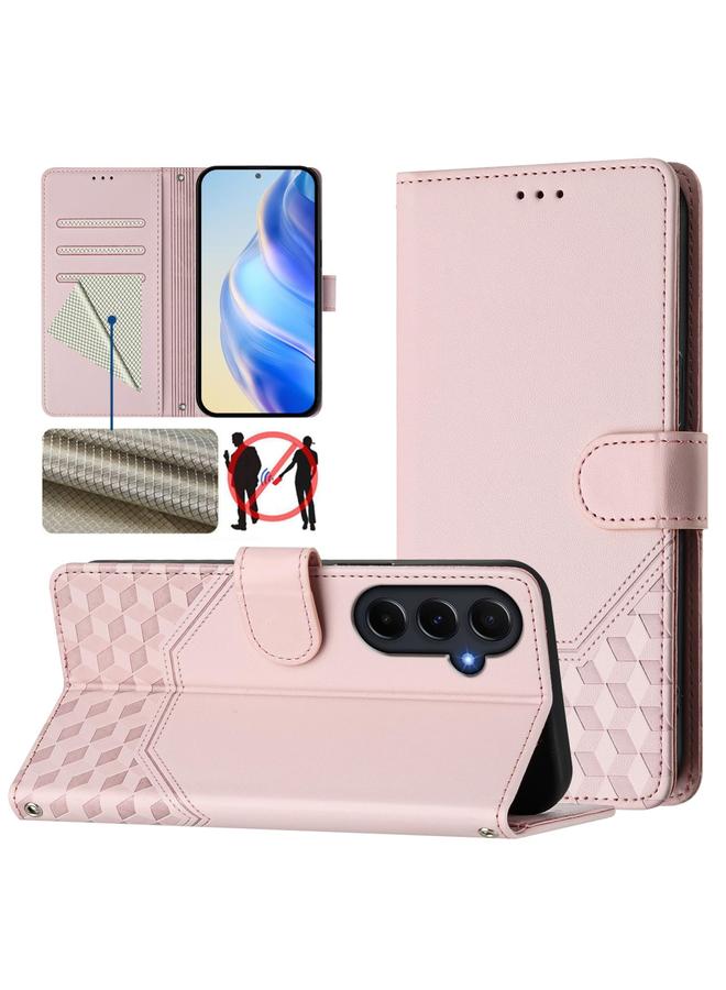 اس-توب جراب لهاتف Samsung Galaxy A55 5G جراب هاتف جلدي بنقش قرص العسل العالمي بتقنية RFID - Image 1