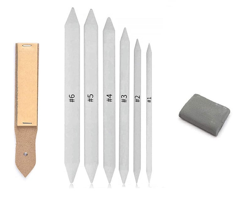 deziine DEZIINEFx 8Pcs Set Paper Blending Stump Set with Sand Paper and Kneadable Art Eraser  - Image 1