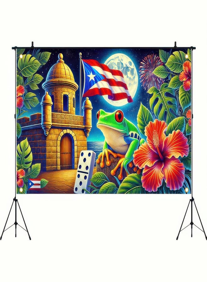 BlissYard Puerto Rico Flag Frog Backdrop Banner 71x43 Inch Indoor Outdoor Party Decor Puerto Rico Events Festivals Wall Banner Hibiscus and Frog Design for Home and Events - Image 3