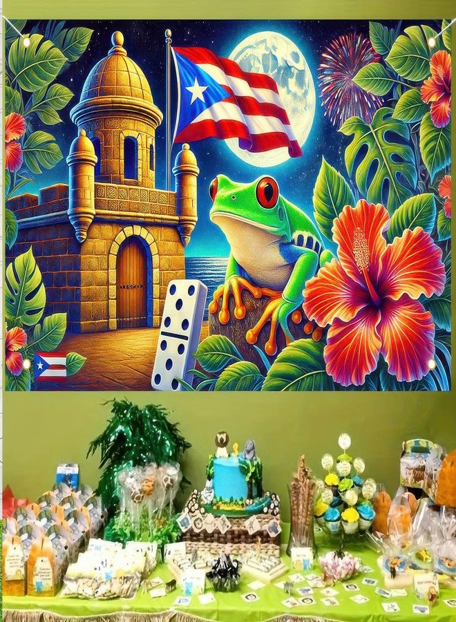 BlissYard Puerto Rico Flag Frog Backdrop Banner 71x43 Inch Indoor Outdoor Party Decor Puerto Rico Events Festivals Wall Banner Hibiscus and Frog Design for Home and Events - Image 5