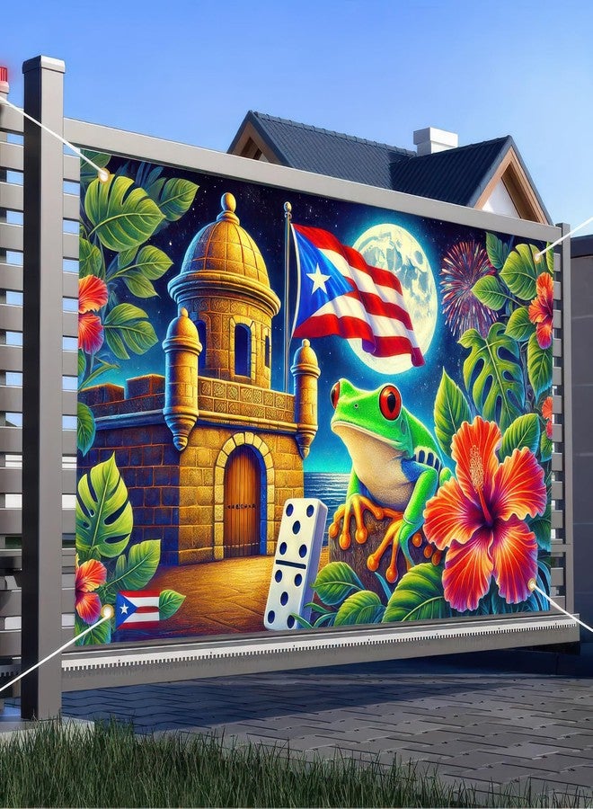 BlissYard Puerto Rico Flag Frog Backdrop Banner 71x43 Inch Indoor Outdoor Party Decor Puerto Rico Events Festivals Wall Banner Hibiscus and Frog Design for Home and Events - Image 4