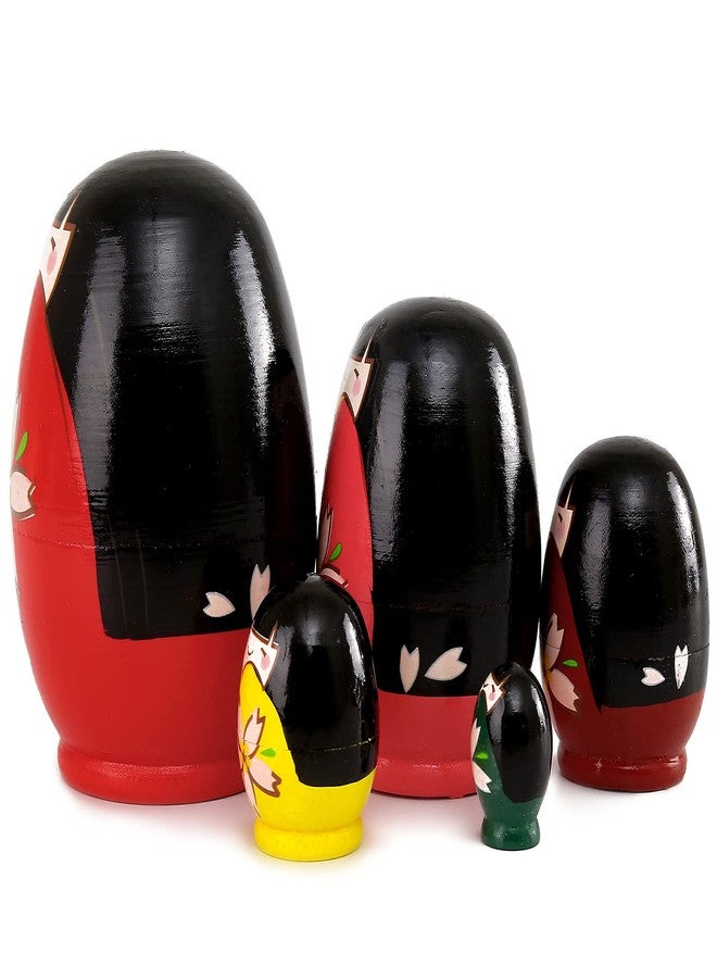 Moonmo 5pcs Beautiful Handmade Wooden Japanese Girl Russia Nesting Dolls Gift Russian Nesting Wishing Dolls Matryoshka Traditional - Image 2