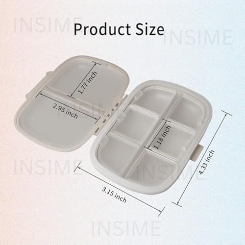 INSIME Medicine Box for Travel with 8 Compartments | Airtight Medicine Pill Organizer Box small Pocket Size 3 Times a day | Daily Weekly Tablets Box Organiser Home Daily Use - Image 2