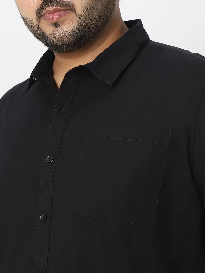 Urbano Fashion  Urbano Plus Men's Black Cotton Full Sleeve Regular Fit Casual Solid Shirt  | Best Price UAE