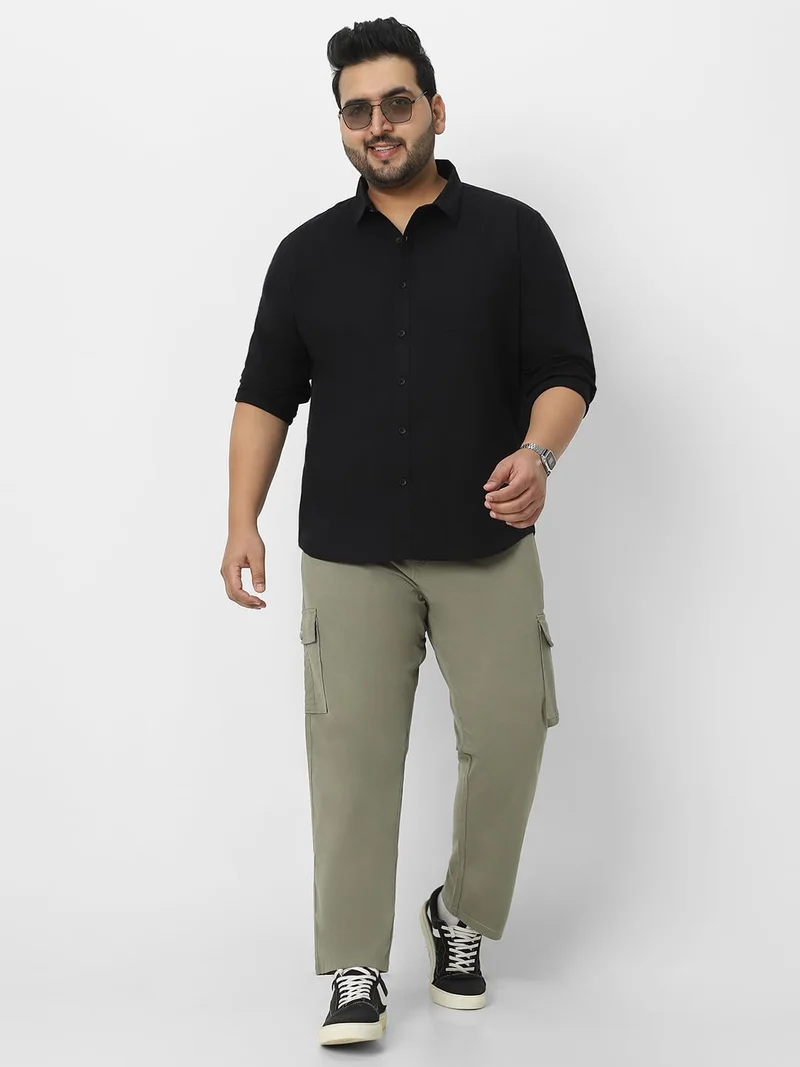 Urbano Fashion  Urbano Plus Men's Black Cotton Full Sleeve Regular Fit Casual Solid Shirt  | Best Price UAE