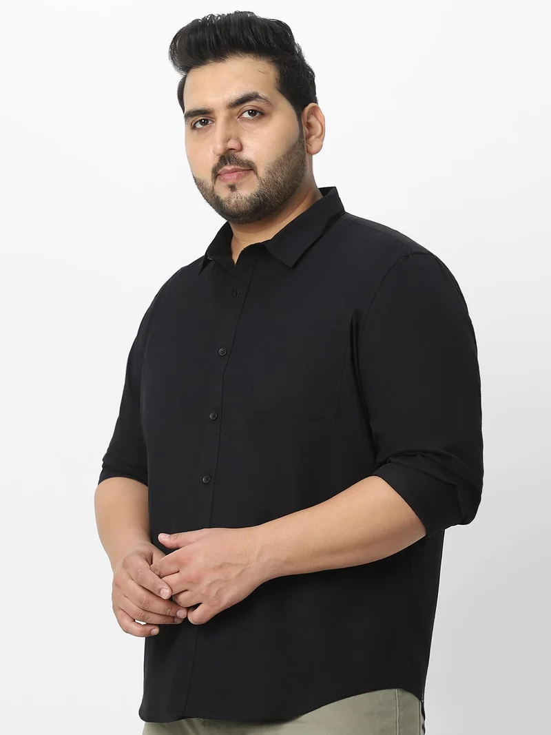Urbano Plus Men's Black Cotton Full Sleeve Regular Fit Casual Solid Shirt