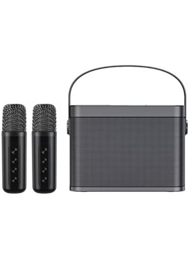 YS YS-219 Portable Bluetooth Karaoke Speaker System with Deep Bass, Dual Wireless Microphones, Vocal Effects, USB/TF Card Support, Rechargeable Battery – Ideal for Outdoor Events, Parties, and Family Entertainment – Black  - Image 1