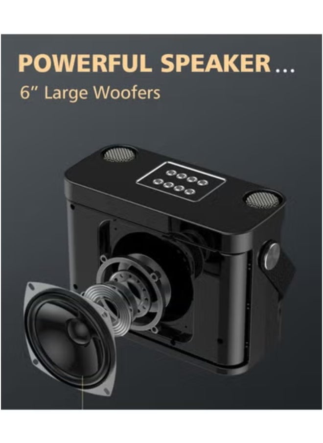 YS YS-219 Portable Bluetooth Karaoke Speaker System with Deep Bass, Dual Wireless Microphones, Vocal Effects, USB/TF Card Support, Rechargeable Battery – Ideal for Outdoor Events, Parties, and Family Entertainment – Black  - Image 3