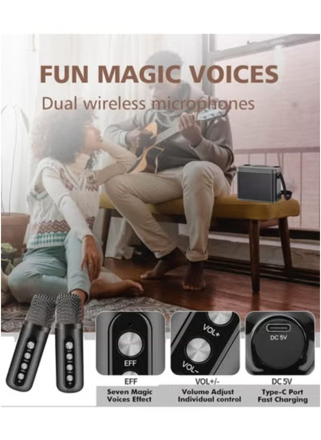 YS YS-219 Portable Bluetooth Karaoke Speaker System with Deep Bass, Dual Wireless Microphones, Vocal Effects, USB/TF Card Support, Rechargeable Battery – Ideal for Outdoor Events, Parties, and Family Entertainment – Black  - Image 4