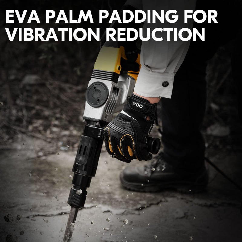 VGO Vgo... 1-Pair Heavy-Duty Synthetic Leather Work Gloves, Impact Protection Mechanic Gloves, Rigger Gloves, High Dexterity, Vibration Reduction, Touchscreen Capable (Size XXL, Black, SL8849)  - Image 5