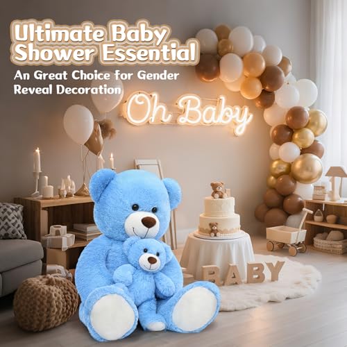 MorisMos Mom and Baby Giant Teddy Bear 39inch Soft Big Teddy Bears Stuffed Animal Plush for Baby Shower Birthday Blue - Image 5
