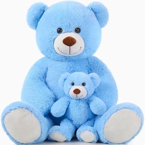 MorisMos Mom and Baby Giant Teddy Bear 39inch Soft Big Teddy Bears Stuffed Animal Plush for Baby Shower Birthday Blue - Image 1