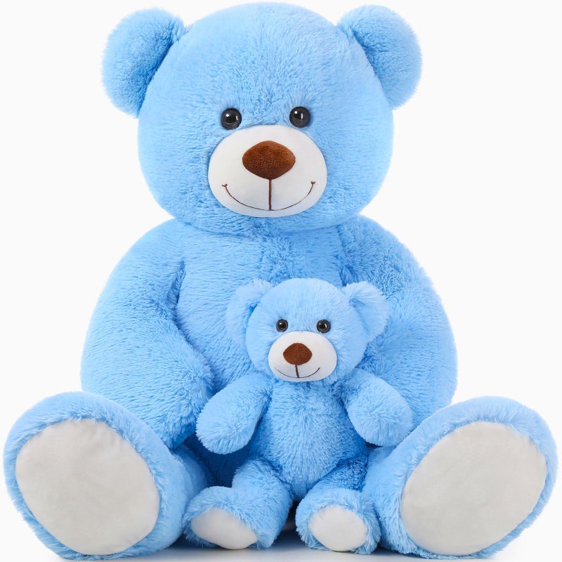 MorisMos Mom and Baby Giant Teddy Bear 39inch Soft Big Teddy Bears Stuffed Animal Plush for Baby Shower Birthday Blue - Image 3