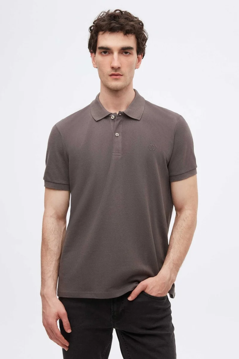D'S DAMAT Regular Fit Black/Anthracite/White Pique Textured 100% Cotton Polo Neck T-Shirt 6HC14ORTBN510