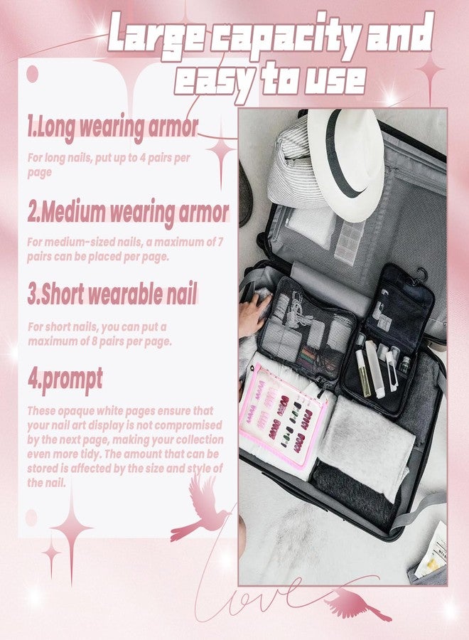 Ceoyiler Press On Nail Storage Organizer with 4 Insert Pages - A5 Size Portable False Nail Storage Box for Collecting and Organizing Tips with Tape and Zipper Pocket (Pink) - Image 3