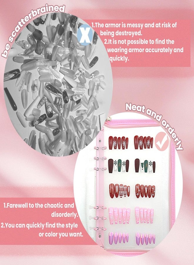 Ceoyiler Press On Nail Storage Organizer with 4 Insert Pages - A5 Size Portable False Nail Storage Box for Collecting and Organizing Tips with Tape and Zipper Pocket (Pink) - Image 4