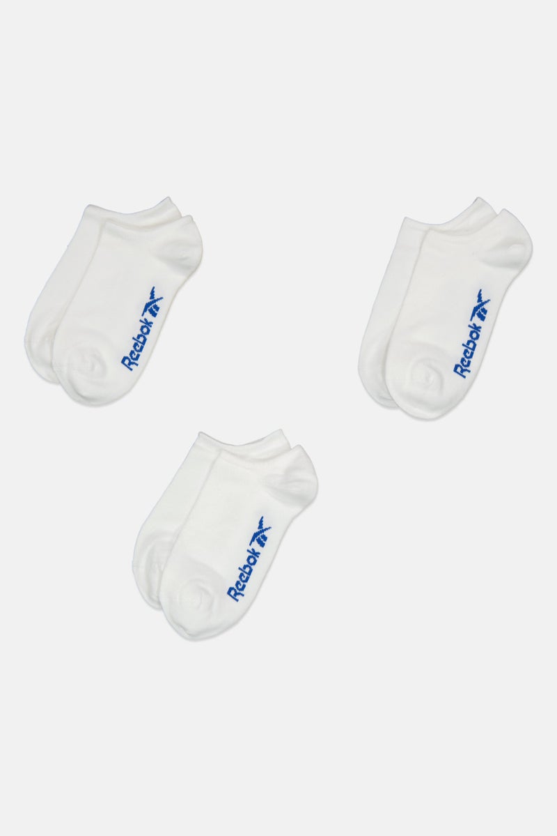 Reebok Men 3 Pairs Brand Logo Low Cut Socks, White - Image 3