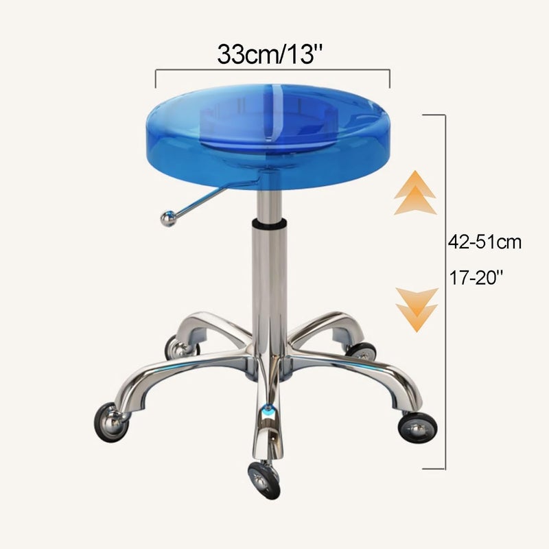 Adjustable Acrylic Rolling Stool, Swivel Chair On Wheels for Salon, Medical Office, Spa, Kitchen, Tattoo Work - Height 42-55cm, Green Color Green B 42-51cm/17-20 - Image 2