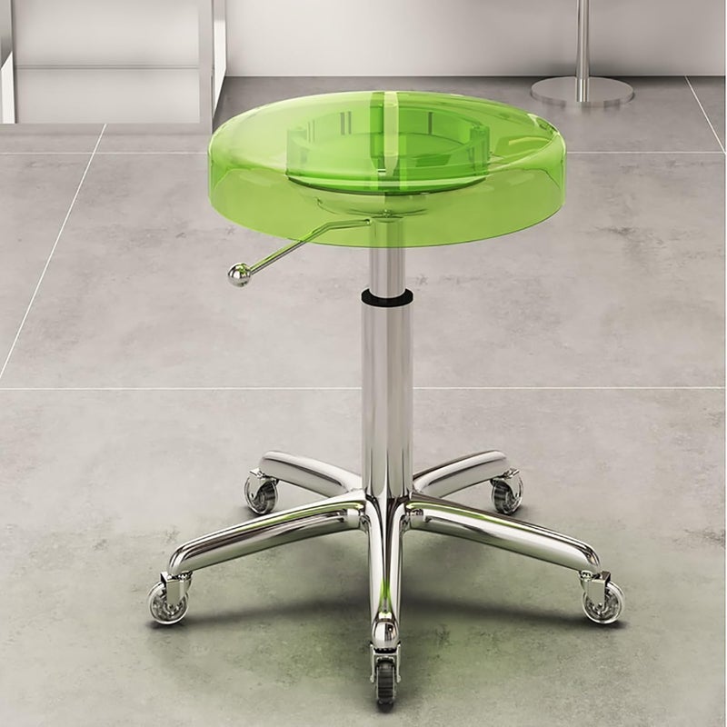 Adjustable Acrylic Rolling Stool, Swivel Chair On Wheels for Salon, Medical Office, Spa, Kitchen, Tattoo Work - Height 42-55cm, Green Color Green B 42-51cm/17-20 - Image 1