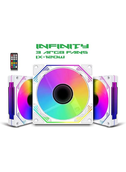 Infinity Ix 120W 3 Argb 120Mm Case Fans For Computer Case And Liquid Cooler White