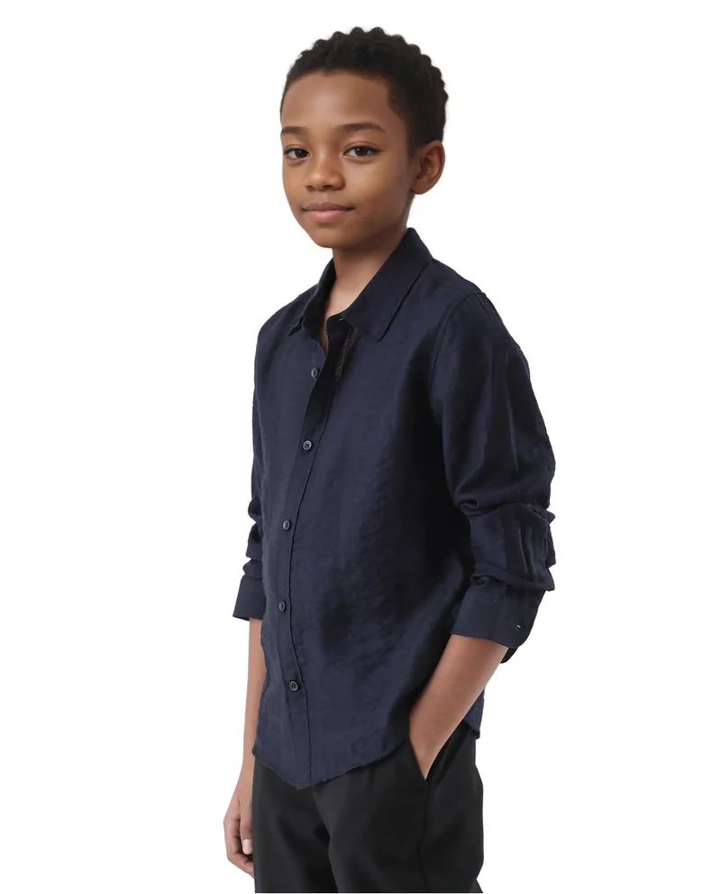 Rare Ones Rare Ones Kids Yard Navy Viscose Blend Full Sleeve Button Solid Regular Fit Shirt