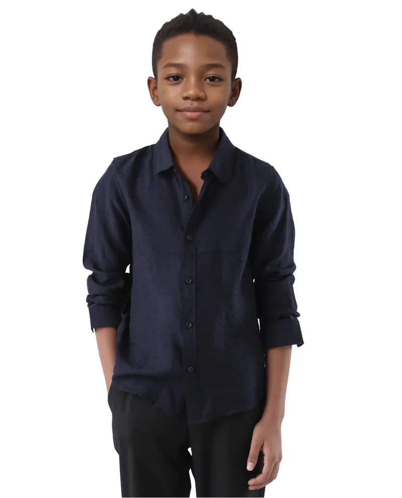 رير ونز Rare Ones Kids Yard Navy Viscose Blend Full Sleeve Button Solid Regular Fit Shirt