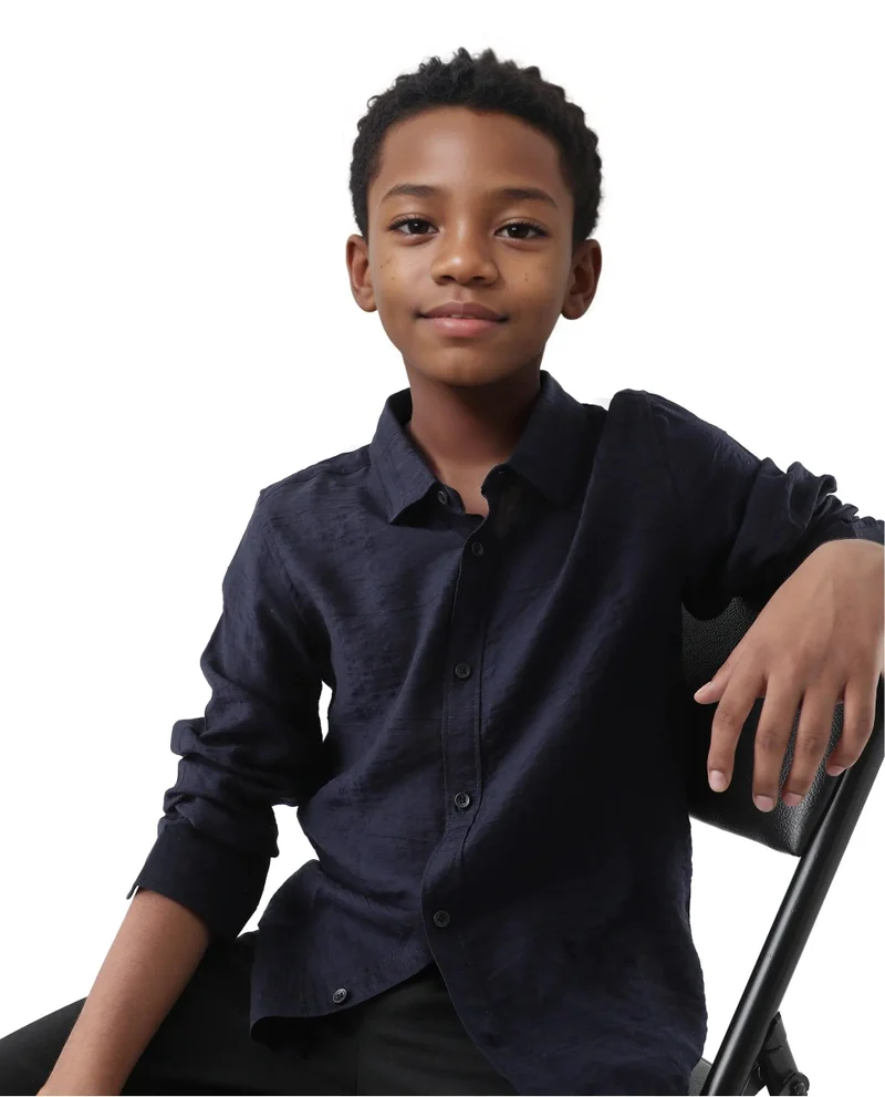 رير ونز Rare Ones Kids Yard Navy Viscose Blend Full Sleeve Button Solid Regular Fit Shirt