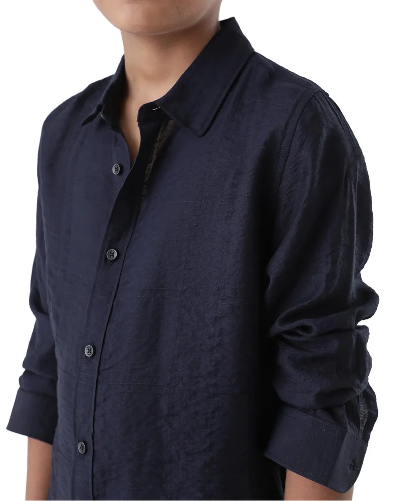 Rare Ones Rare Ones Kids Yard Navy Viscose Blend Full Sleeve Button Solid Regular Fit Shirt
