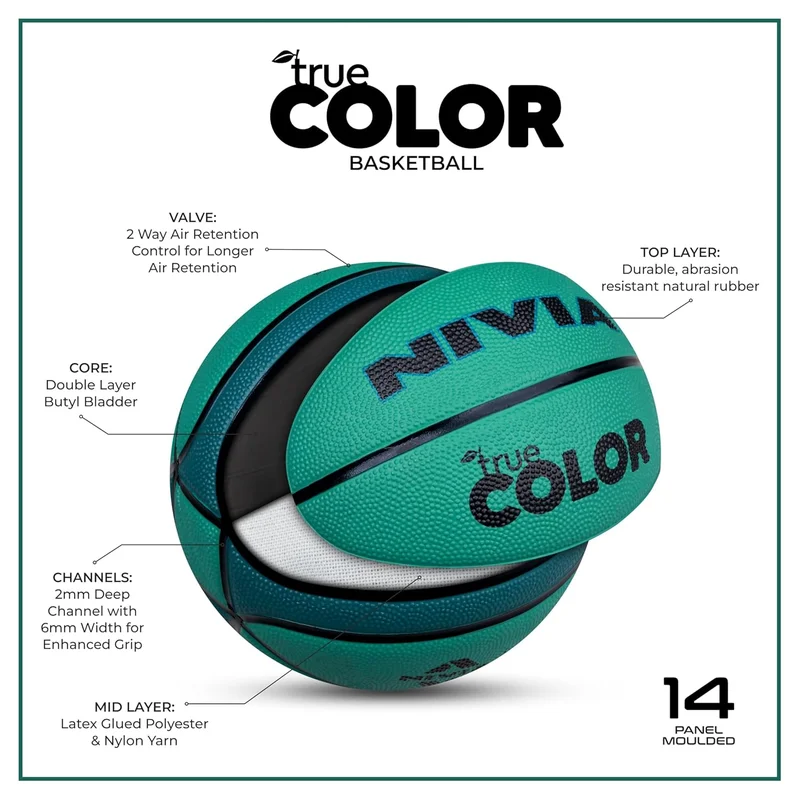 Nivia Nivia True Color Basketball - Tournament Standard, 14 Panels, Soft Rubber Cover, Butyl Bladder for Indoor & Outdoor Play