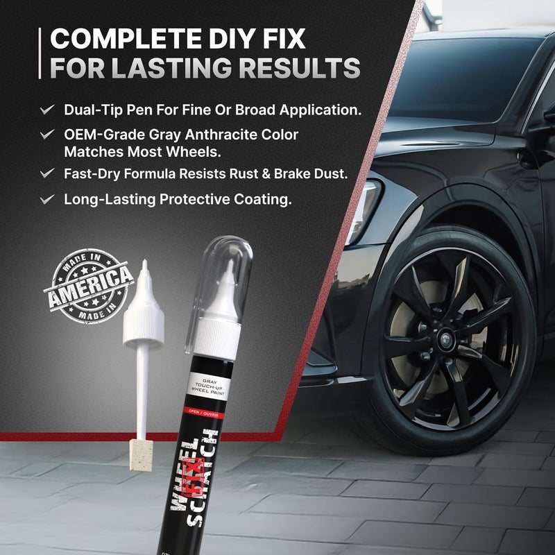 Wheel Scratch Fix ® Grey Magic Car Scratch Remover Pen - Alloy Wheel Touch Up Paint Pen for Cars, Curb Rash Removal with Fast-Drying & Long-Lasting OEM Finish, Vehicles Rim Repair Paint for Chip (Anthracite (Pen Only)) - Image 4