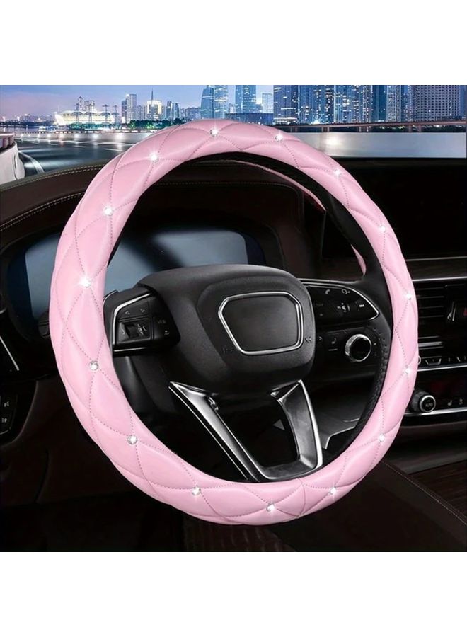 Pink Rhinestone Steering Wheel Cover 15 Inch Anti Slip Breathable Car Accessories - Image 1