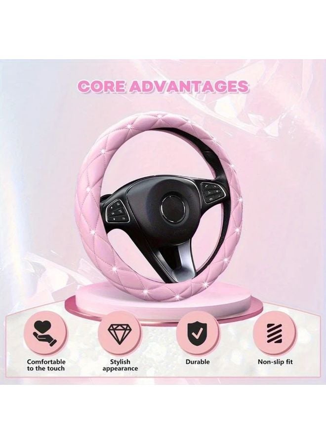 Pink Rhinestone Steering Wheel Cover 15 Inch Anti Slip Breathable Car Accessories - Image 5